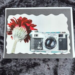 Vintage Camera & Red Gerbera Floral Art Print